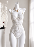Çiçek İşlemeli Transparan Bodysuit