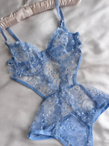 Çiçek Nakışlı Transparan Bodysuit