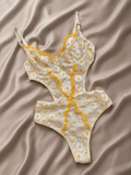 Papatya İşlemeli Transparan Bodysuit