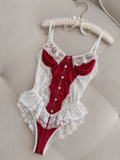 Kırmızı & Beyaz Dantel Fantezi Bodysuit
