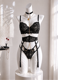 Siyah Gold Zincir Detaylı Luxury Jartiyer Set