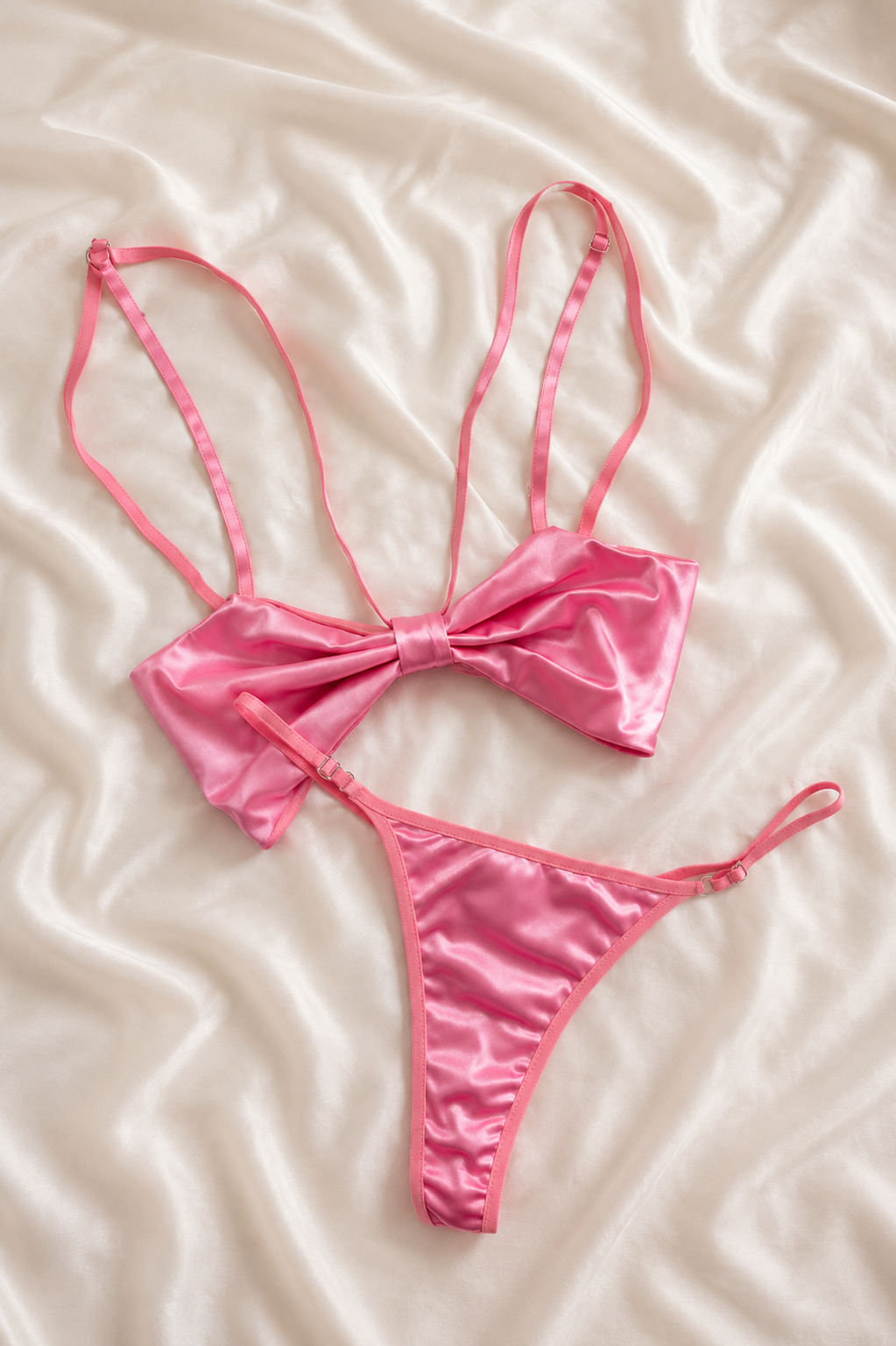 Pembe Saten Kurdale Bralet Takımı