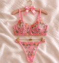 Pembe Bahar Nakışlı Set