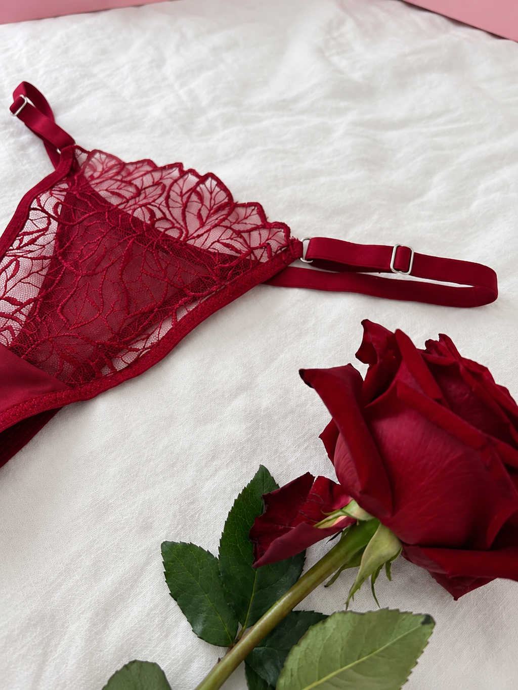 Bordo Yaprak Dantel Set