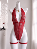Kırmızı Dantel Harness Teddy