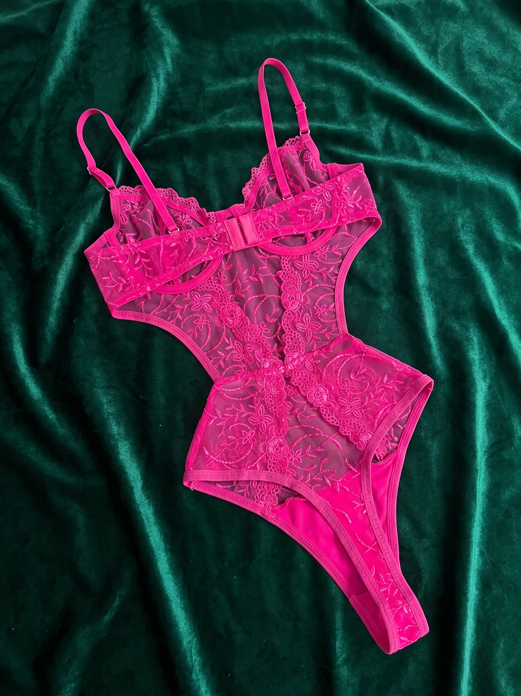 Neon Fuşya Dantel Bodysuit