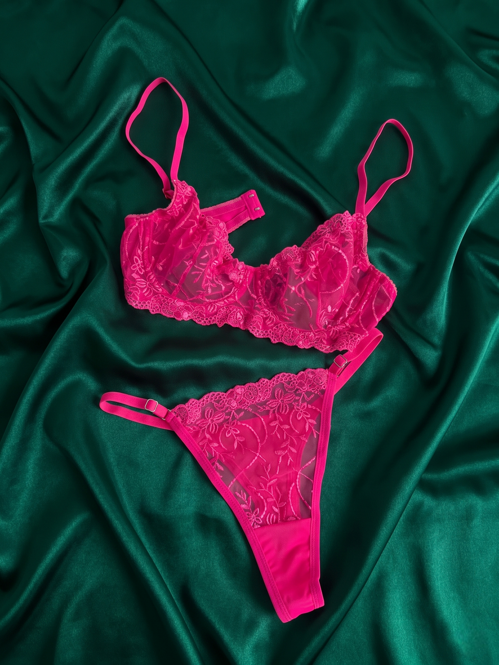 Neon Pembe Dantel Seti