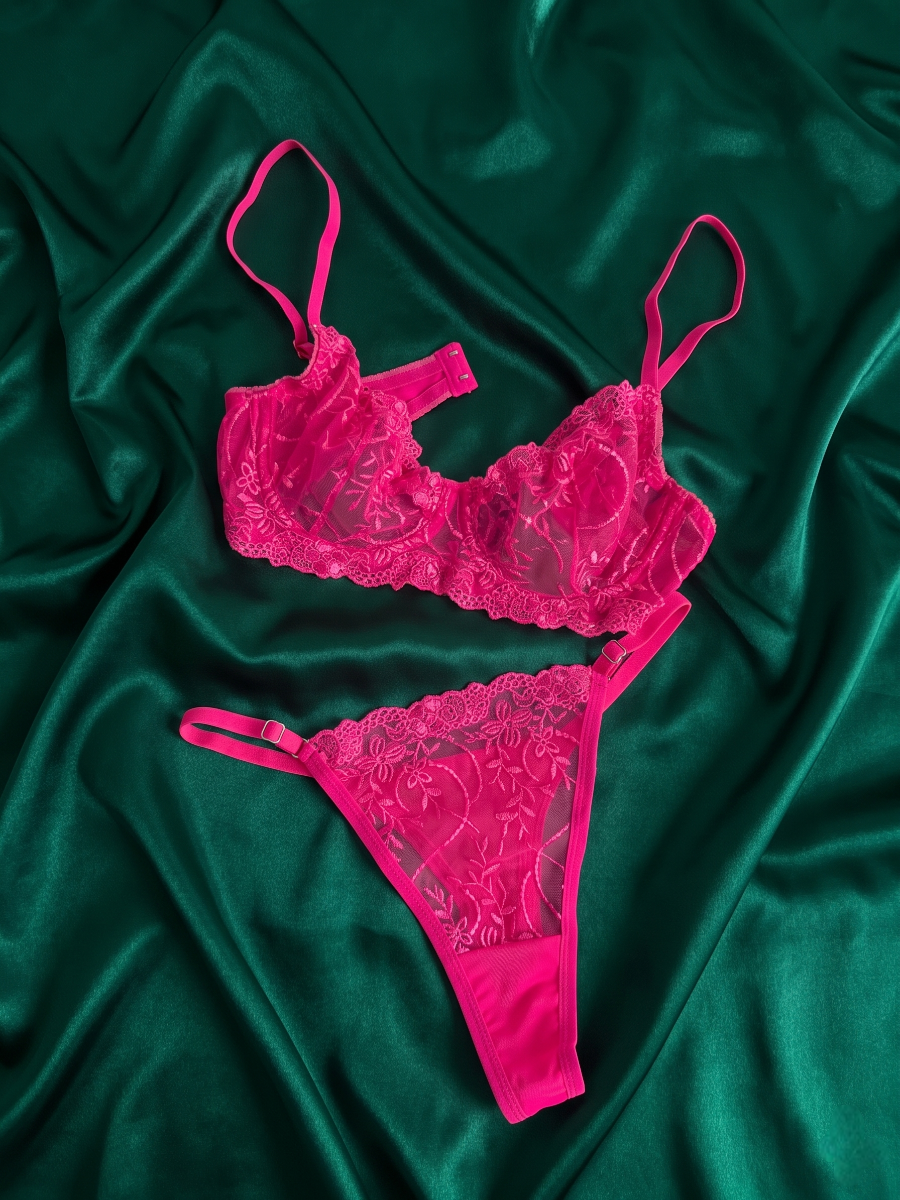 Neon Pembe Dantel Seti