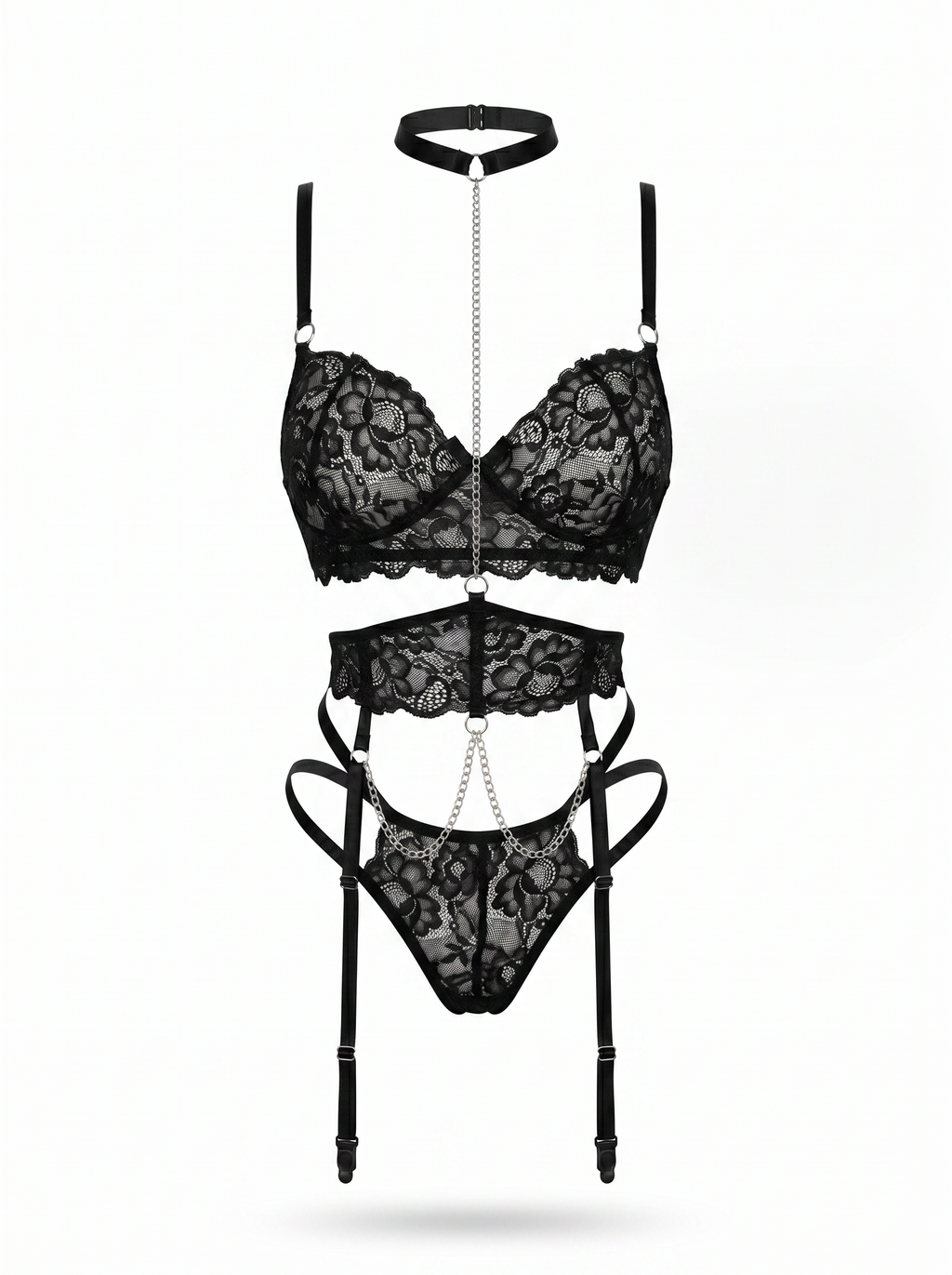 Siyah Gold Zincir Detaylı Luxury Jartiyer Set