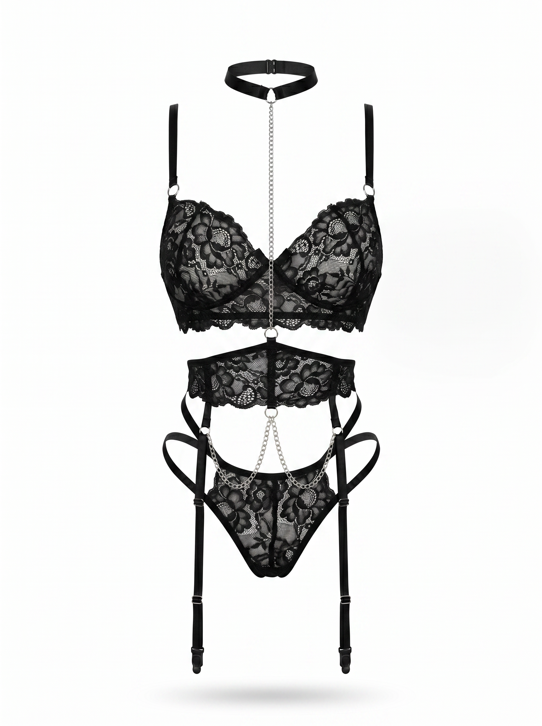 Siyah Gold Zincir Detaylı Luxury Jartiyer Set