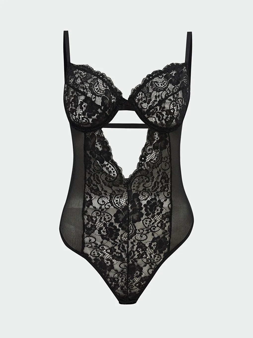 Siyah Transparan Dantel Bodysuit