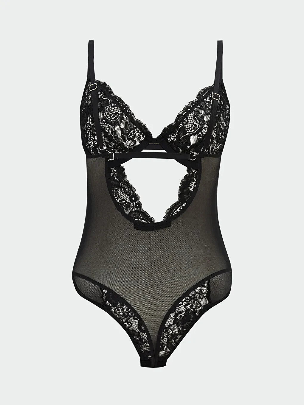 Siyah Transparan Dantel Bodysuit