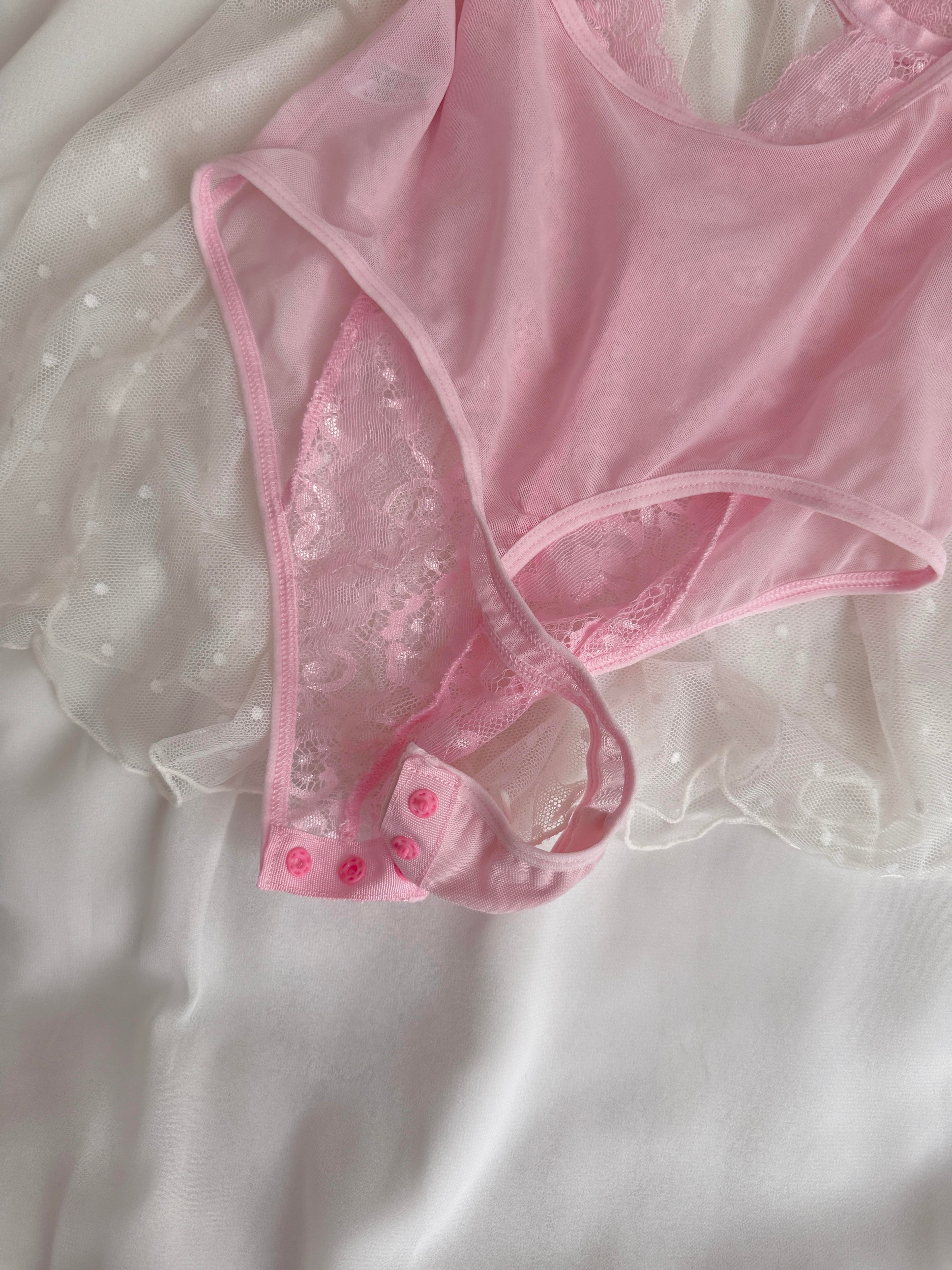 Pembe Dantel Transparan Bodysuit