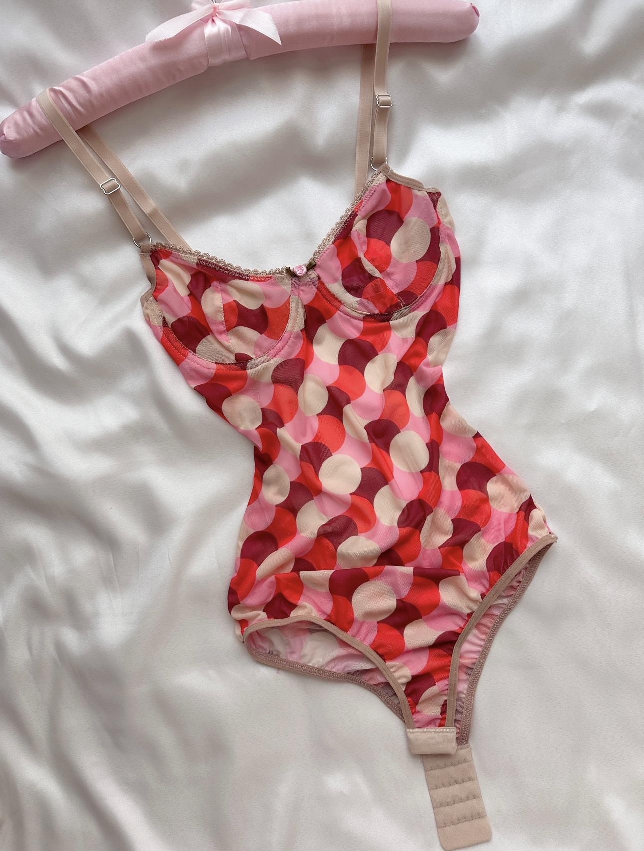 Retro Desenli Transparan Bodysuit